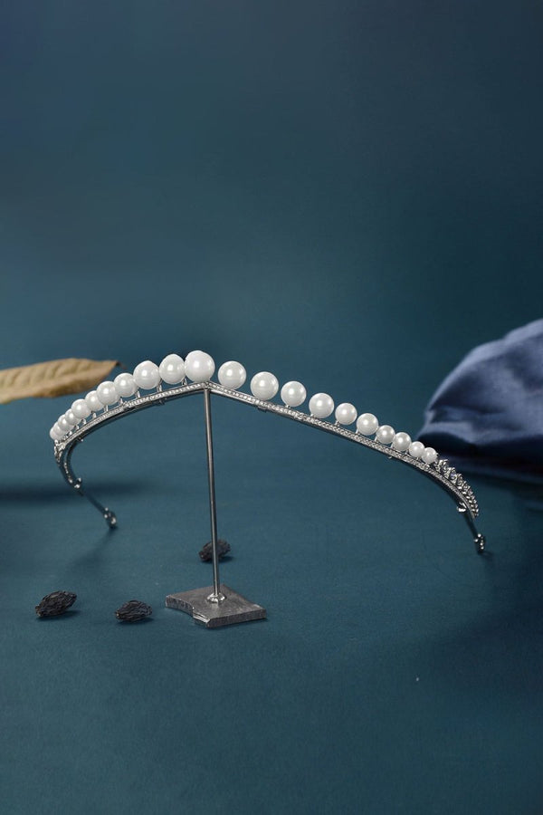 Women's Silver Zircon Pearl Crowns - KissProm