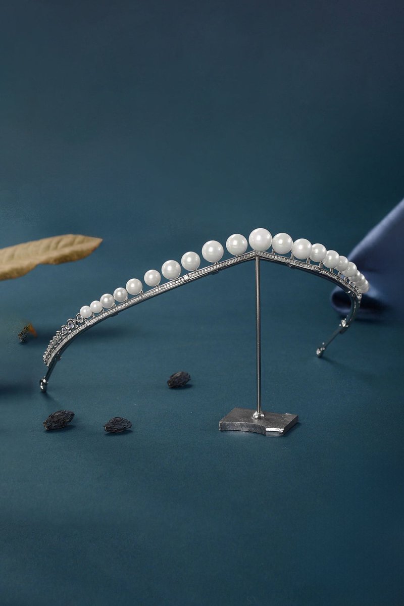 Women's Silver Zircon Pearl Crowns - KissProm