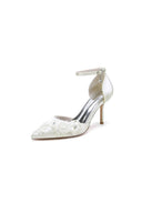 Women's Wedding Shoes Pointed Toe Ankle Strap Stiletto Heels With Lace - KissProm