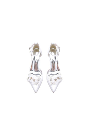 Women's Wedding Shoes Pointed Toe Ankle Strap Stiletto Heels with Rhinestone Flower - KissProm