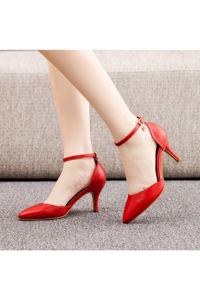 Women's Wedding Shoes Pointed Toe Ankle Strap Stiletto Heels - KissProm