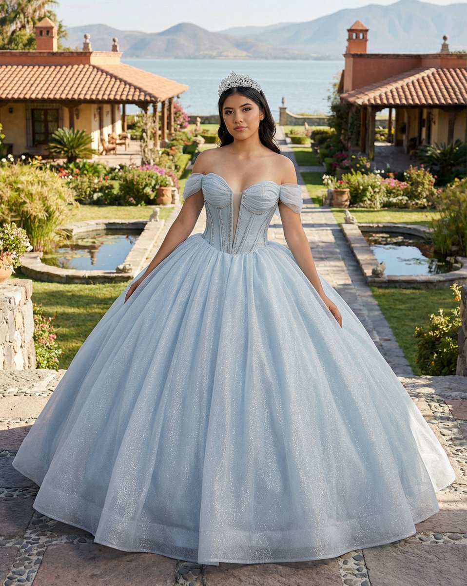 modern quince dresses Light Blue Off-the-Shoulder Quinceañera Ball-Gown Dress with Bow Sky Blue / 6 Full Length Puff Sleeve Denim Maxi Natural linen dress Primary color:Plum Purple