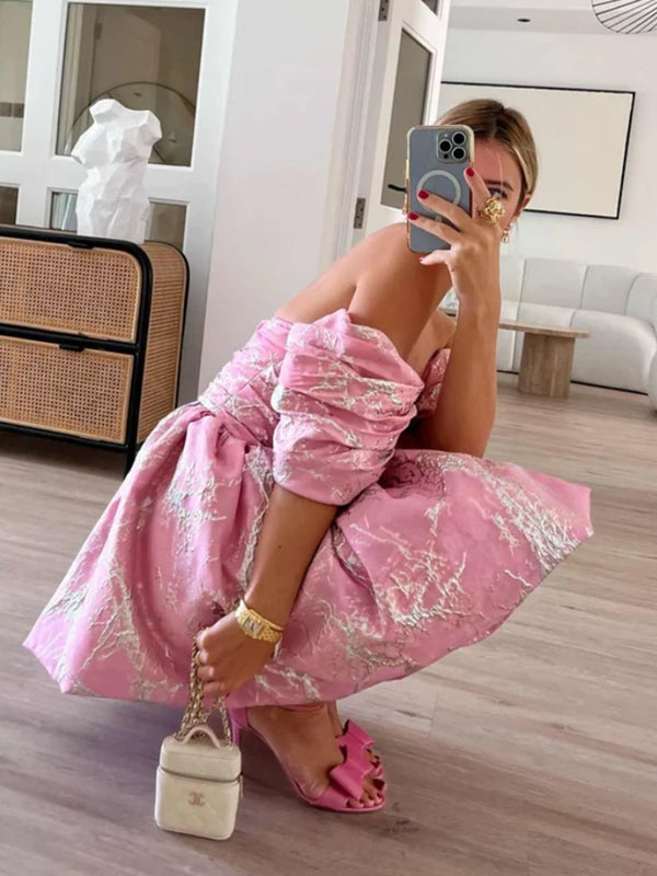 Wynneth | Pink - A Line Off the Shoulder Puffed Sleeves Short Homecoming Dresses