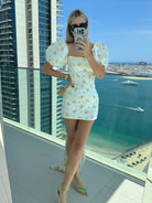 Xylia | Ivory - Sheath Scoop Neck Puffed Sleeves Short Homecoming Dresses With Bow