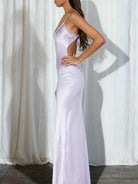 KissProm-Yamileth Scoop Neck Lavender Sheath Satin Long Prom Dress 