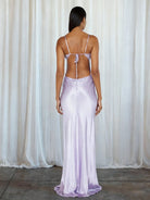 KissProm-Yamileth Scoop Neck Lavender Sheath Satin Long Prom Dress 