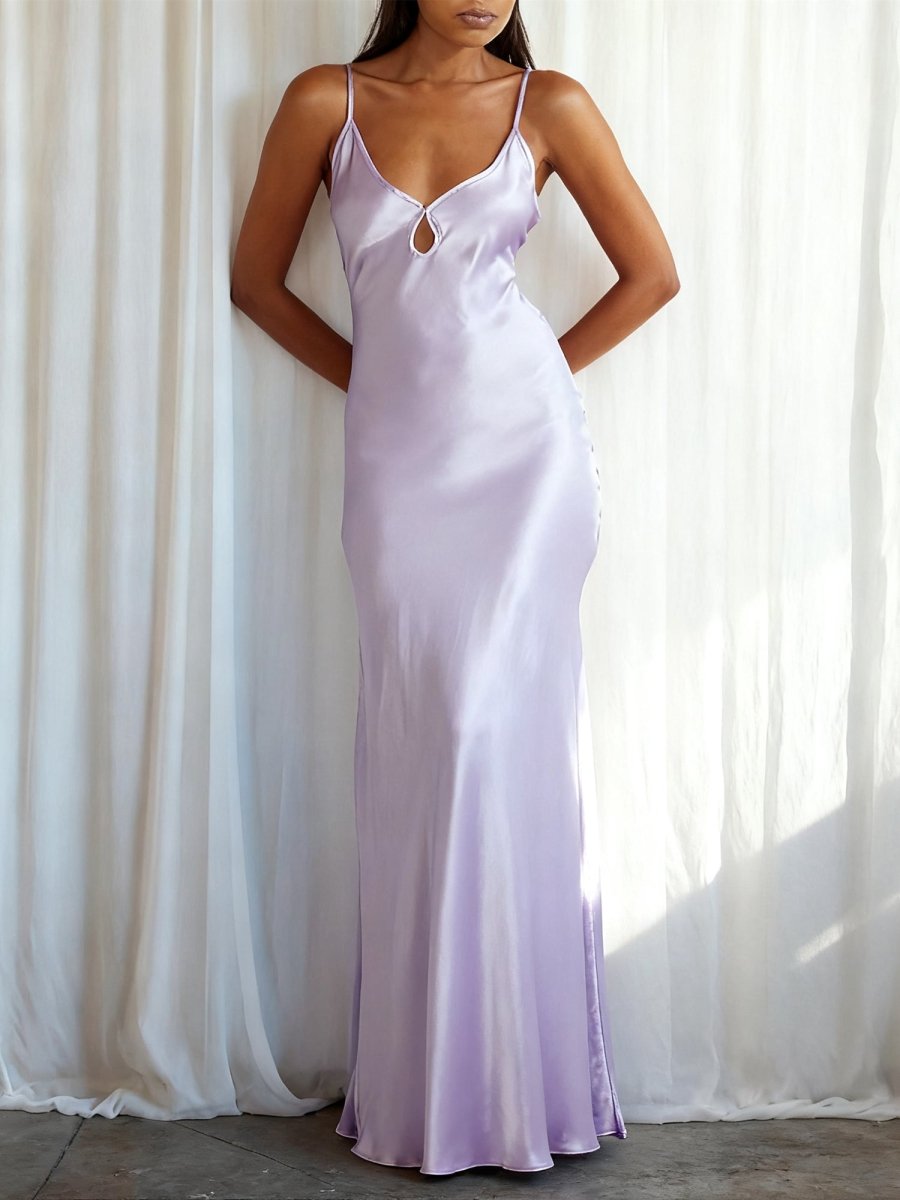 KissProm-Yamileth Scoop Neck Lavender Sheath Satin Long Prom Dress 