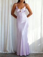 KissProm-Yamileth Scoop Neck Lavender Sheath Satin Long Prom Dress 