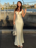 KissProm-Yamileth Scoop Neck Yellow Sheath Satin Long Prom Dress