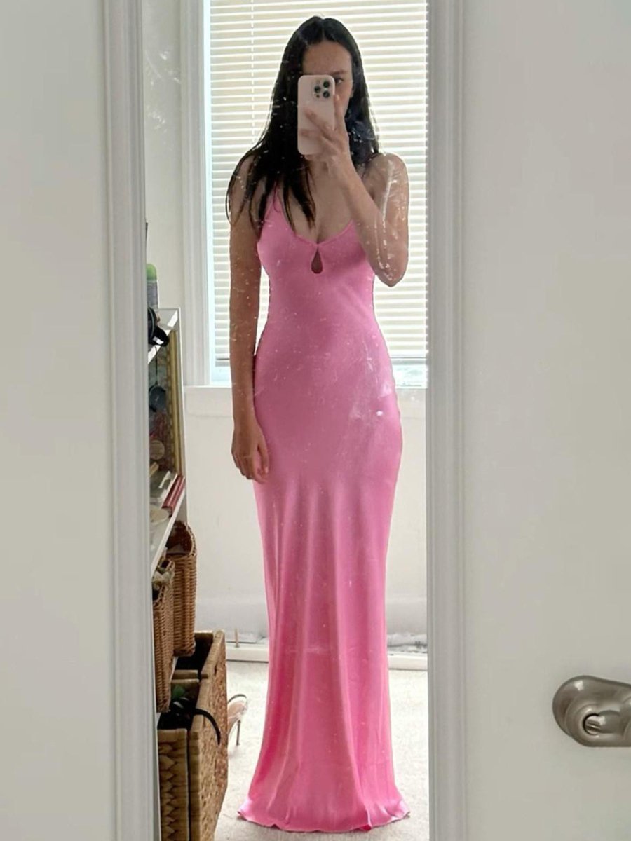 KissProm-Yamileth Scoop Neck Pink Sheath Satin Long Prom Dress
