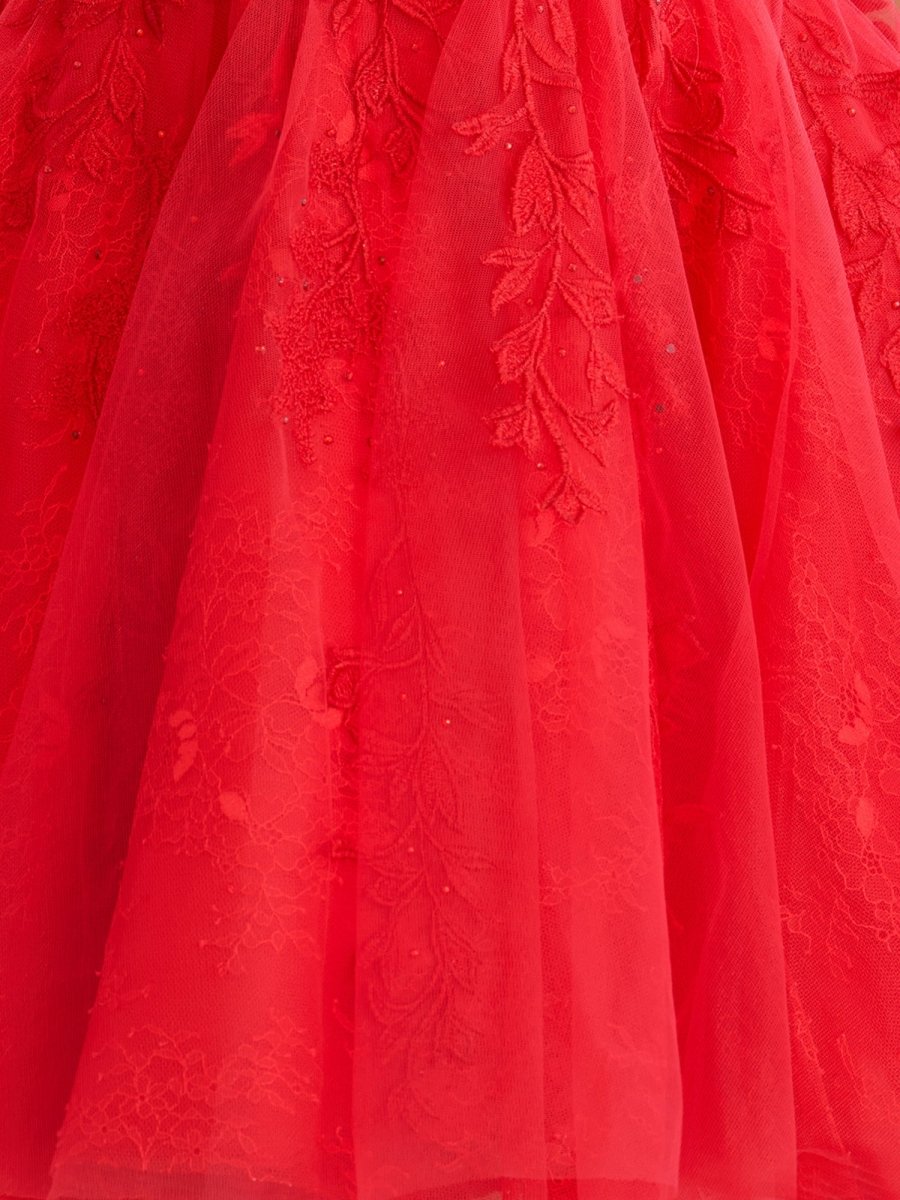 Yasmin | A - line Red Sweetheart Appliques Lace Homecoming Dress With Corset Back - KissProm