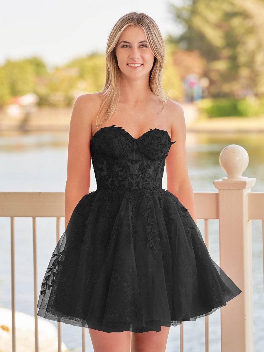 Yasmin | A - line Red Sweetheart Appliques Lace Homecoming Dress With Corset Back - KissProm