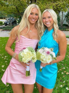 Yavanna | Pink - Strapless Sheath Irregular Hem Satin Short Homecoming Dress