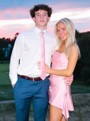 Pink - Strapless Sheath Irregular Hem Satin Short Homecoming & Cocktail Dress – Homecoming Dress by KissProm | Available at KissProm