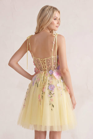 Yellow A-Line Bloom Mini Homecoming Dress | KISSPROM