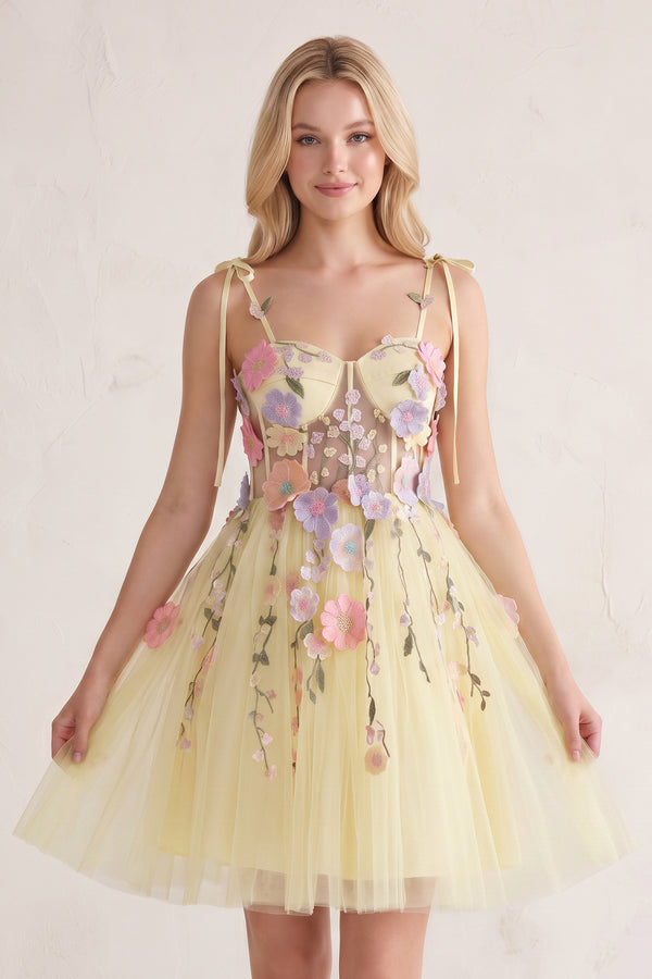 Yellow A-Line Bloom Mini Homecoming Dress | KISSPROM