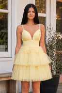 Layla | A-Line Deep V Neck Tiered Short Homecoming Dress
