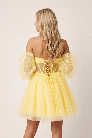 Yellow A-Line Pleated Tulle Homecoming Dress | KISSPROM