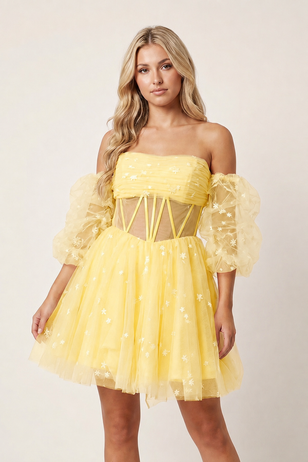 Yellow A-Line Pleated Tulle Homecoming Dress | KISSPROM