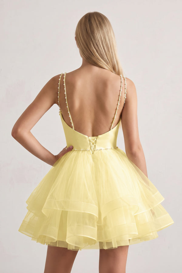 Yellow A-line Spaghetti Straps Tulle Short Homecoming Dresses (2) | KISSPROM