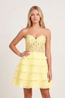 Yellow A-Line Strapless Tiered Corset Short Homecoming Dress with Appliques - KISSPROM