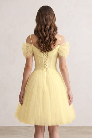 Yellow A-line V Neck Tulle Homecoming Dresses (2) | KISSPROM