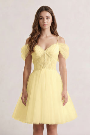 Yellow A-line V Neck Tulle Homecoming Dresses | KISSPROM