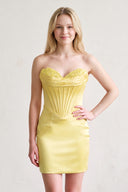 Yellow Aqua - Sheath Sweetheart Corset Homecoming Dresses with Appliques | KISSPROM
