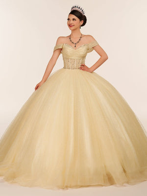Yellow Ball Gown Tulle Off - the - Shoulder Quincenara Dresses - KissProm