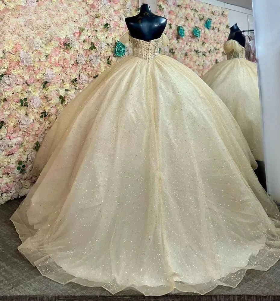 Yellow Sheath Off the Shoulder Floral Embroidery Tulle Long Ball Dress with Ruffled Slit