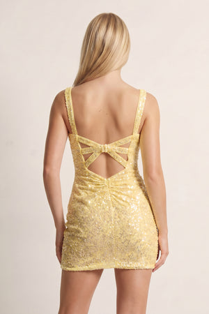 Yellow Bodycon V Neck Sequins Mini Party Dresses (2) | KISSPROM