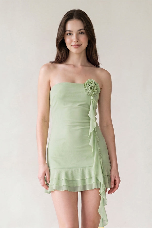 Sage Green Chiffon 3D Flower Homecoming Dress With Ribbon | KISSPROM