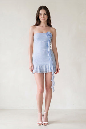 Blue Chiffon 3D Flower Homecoming Dress With Ribbon | KISSPROM