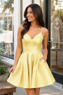 A-line Spaghetti Straps Satin Homecoming Dress - Kissprom