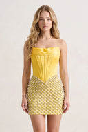 Yellow Corset Strapless Sheath Satin Homecoming Dress With Pearl - KISSPROM