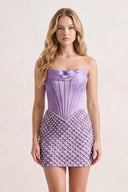 Lavender Corset Strapless Sheath Satin Homecoming Dress With Pearl | KISSPROM
