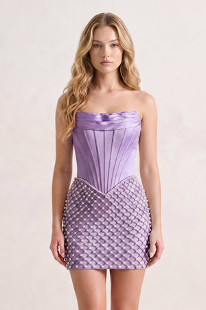 Lavender Corset Strapless Sheath Satin Homecoming Dress With Pearl | KISSPROM