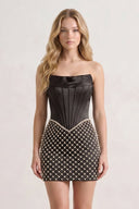 Black Corset Strapless Sheath Satin Homecoming Dress With Pearl - KISSPROM