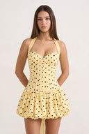 Yellow Halter A-Line Satin Polka Dots Bubble Hem Homecoming Dress | KISSPROM