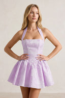 Lavender Halter Jacquard Ruched A-Line Homecoming Dress | KISSPROM