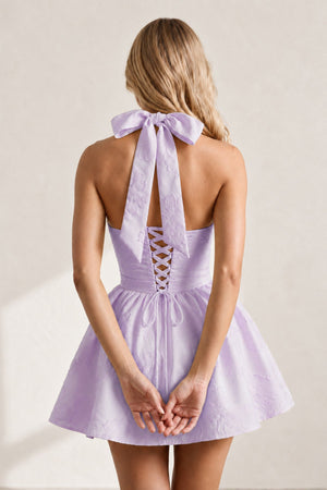 Lavender Halter Jacquard Ruched A-Line Homecoming Dress | KISSPROM