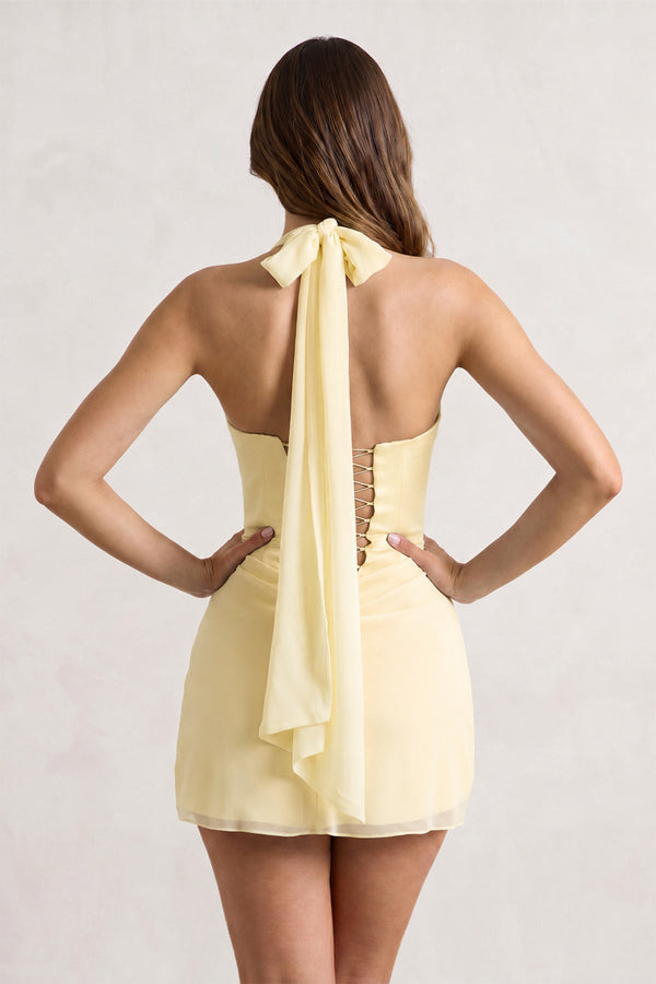 Yellow Halter Sheath Satin Chiffon Homecoming Dress | KISSPROM