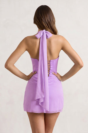 Lilac Halter Sheath Satin Chiffon Homecoming Dress (4) | KISSPROM