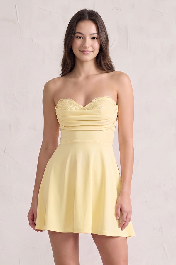 Yellow Lace Sweetheart A-Line Linen Short Homecoming Dress (3) | KISSPROM