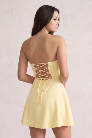 Yellow Lace Sweetheart A-Line Linen Short Homecoming Dress (4) | KISSPROM