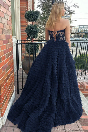 Addilyn |A-line Strapless Multi-Layers Tulle Prom Dress with Slit