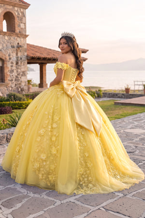 Yellow Off Shoulder 3D Floral Applique Quinceanera Dresses (2) | KISSPROM