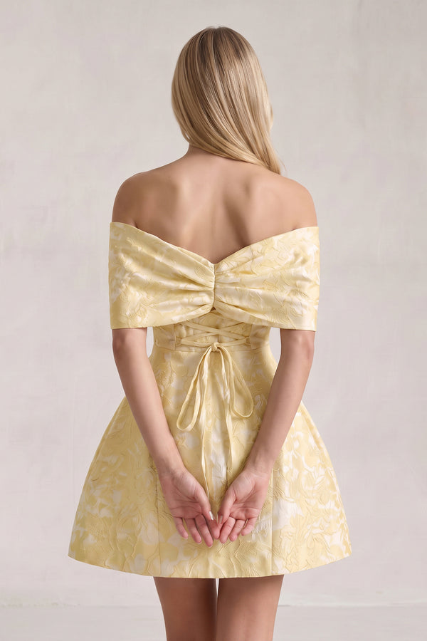 Yellow Off The Shoulder Jacquard A Line Homecoming Dress With Appliques (2) | KISSPROM