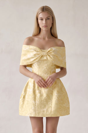 Yellow Off The Shoulder Jacquard A Line Homecoming Dress With Appliques | KISSPROM