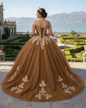 Yellow Off the Shoulder Quinceanera Dresses with Appliques (2) | KISSPROM